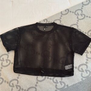 Garage mesh crop top with draw string